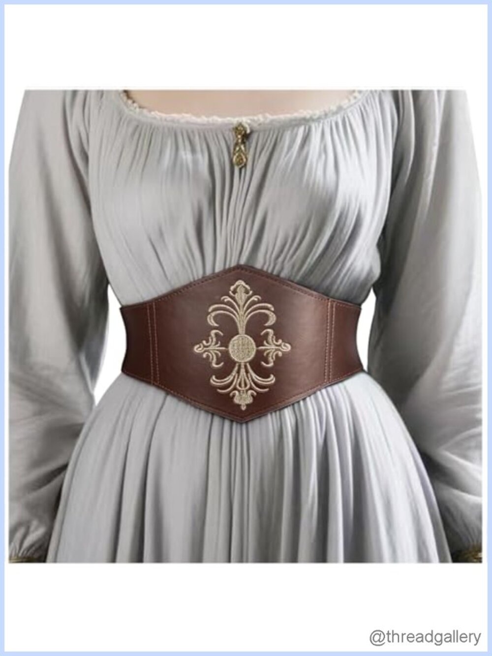 Faux Leather Embroidered Wide Cinch Belt Viking Renaissance Costume